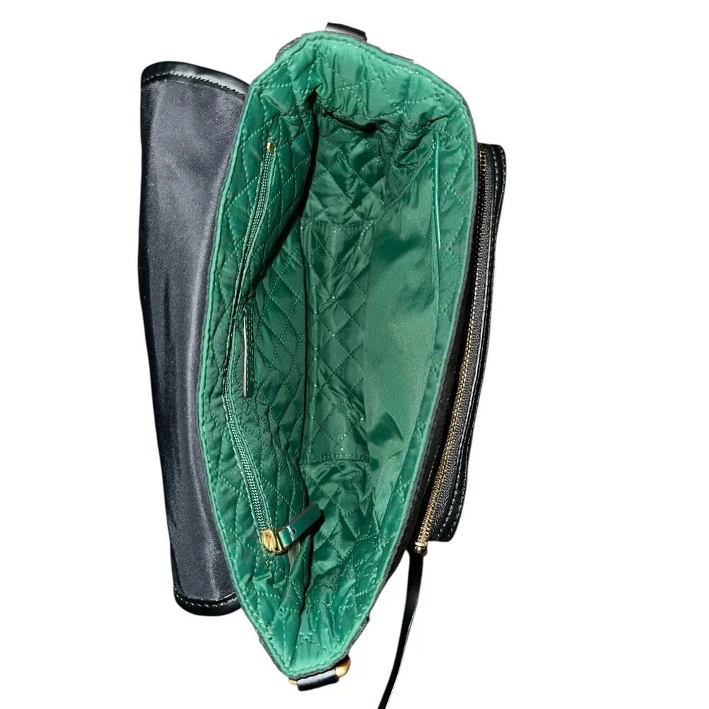 Tory Burch Perry Nylon Crossbody Shoulder Bag Black Strap Green Interior